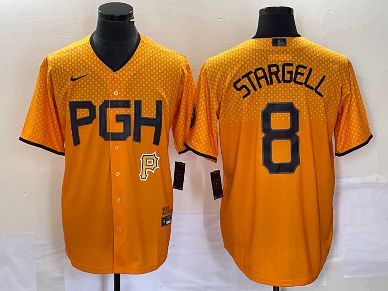 Men's Pittsburgh Pirates #8 Willie Stargell Gold 2023 City Connect Stitched Jersey